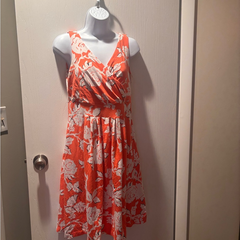 Lands' End Orange and White Floral Midi Dress